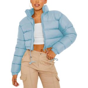Gihuo Womens Cropped Puffer Jacket Winter Quilted Jackets Coat(02blue)