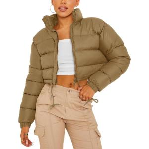 Gihuo Womens Cropped Puffer Jacket Winter Quilted Jackets Coat(02khaki)