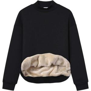 Gihuo Women’s Mockneck Sweatshirt Winter Warm Fleece Sherpa Lined Pullover Tops(Black)