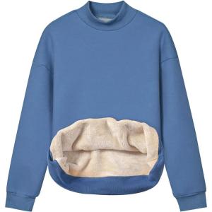 Gihuo Women’s Mockneck Sweatshirt Winter Warm Fleece Sherpa Lined Pullover Tops(Blue)