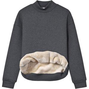 Gihuo Women’s Mockneck Sweatshirt Winter Warm Fleece Sherpa Lined Pullover Tops(Darkgrey)