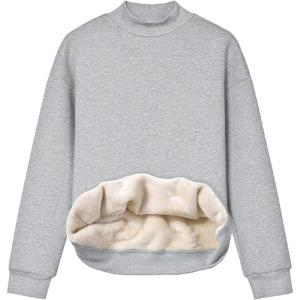 Gihuo Women’s Mockneck Sweatshirt Winter Warm Fleece Sherpa Lined Pullover Tops(Lightgrey)