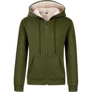 Gihuo Women’s Sherpa Lined Hooded Sweatshirt Zip Up Winter Warm Hoodie Comfy Hooded Fleece Jacket(Armygreen)