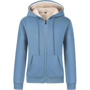 Gihuo Women’s Sherpa Lined Hooded Sweatshirt Zip Up Winter Warm Hoodie Comfy Hooded Fleece Jacket(Blue)