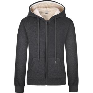 Gihuo Women’s Sherpa Lined Hooded Sweatshirt Zip Up Winter Warm Hoodie Comfy Hooded Fleece Jacket(Dark Grey)