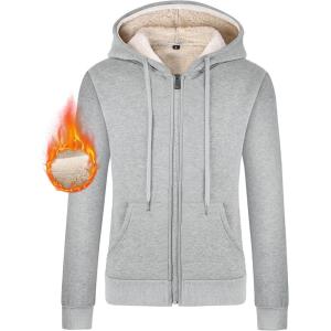 Gihuo Women’s Sherpa Lined Hooded Sweatshirt Zip Up Winter Warm Hoodie Comfy Hooded Fleece Jacket(Grey)