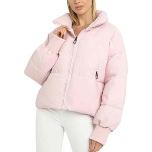 Gihuo Women’s Winter Cropped Puffer Jacket Coat Short Warm Quilted Jacket 2026(Light Pink)