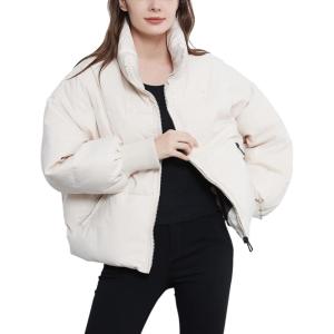 Gihuo Women’s Winter Cropped Puffer Jacket Coat Short Warm Quilted Jacket 2026(White)