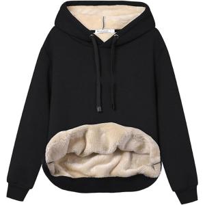 Gihuo Women’s Winter Warm Hoodie Sherpa Fleece Lined Pullover Hoodie Hooded Sweatshirt(Black)