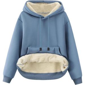 Gihuo Women’s Winter Warm Hoodie Sherpa Fleece Lined Pullover Hoodie Hooded Sweatshirt(Blue)