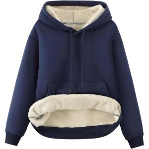 Gihuo Women’s Winter Warm Hoodie Sherpa Fleece Lined Pullover Hoodie Hooded Sweatshirt(Navy)