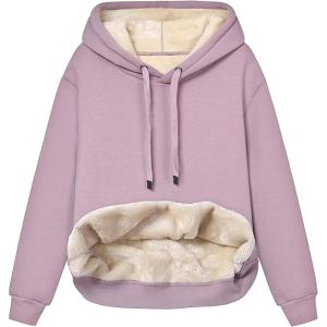 Gihuo Women’s Winter Warm Hoodie Sherpa Fleece Lined Pullover Hoodie Hooded Sweatshirt(Purple)
