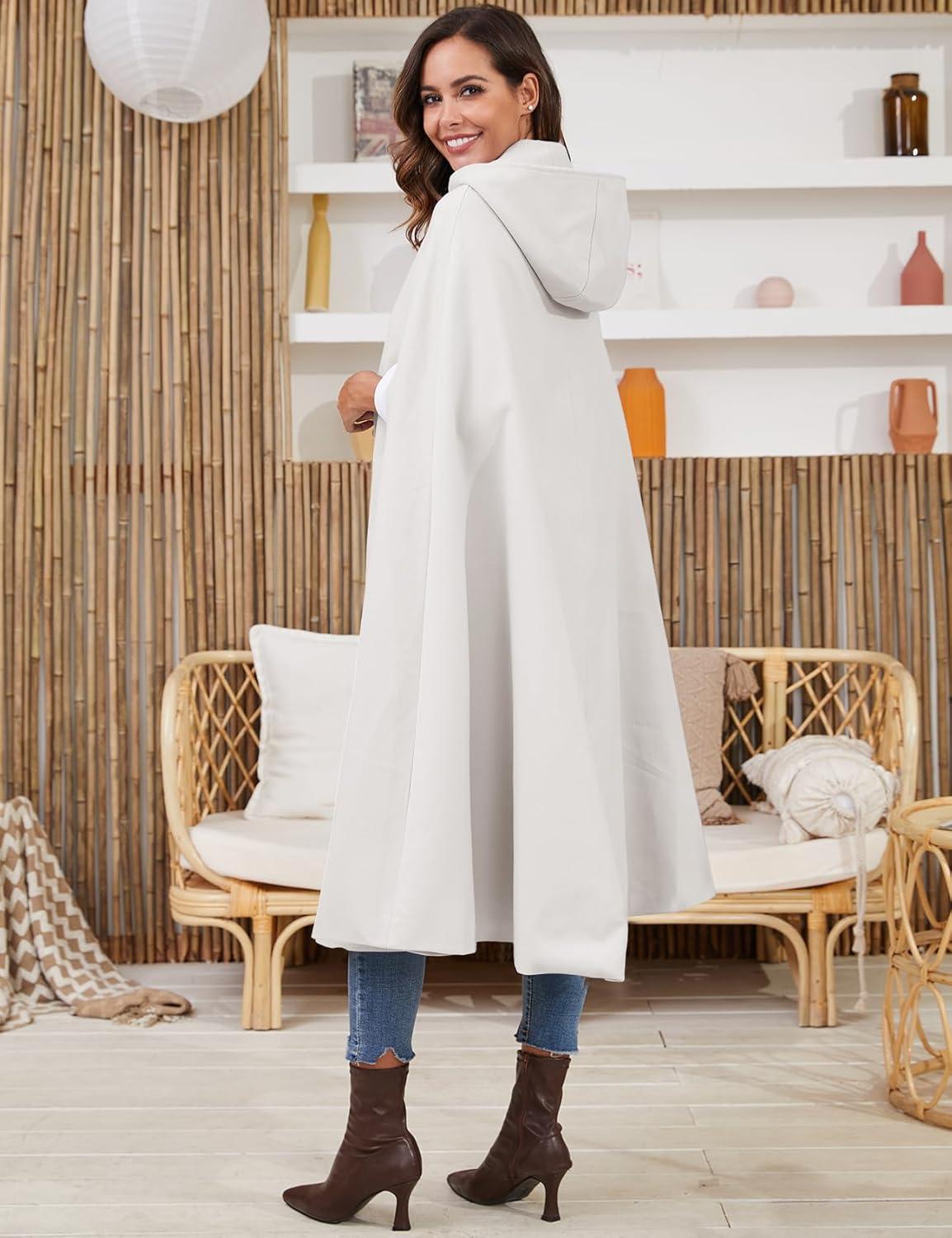 imageGihuo Cape Poncho Womens Hooded Maxi Cloak Coat Winter Warm Long Cloak Cosplay Costumes OuterwearBeige