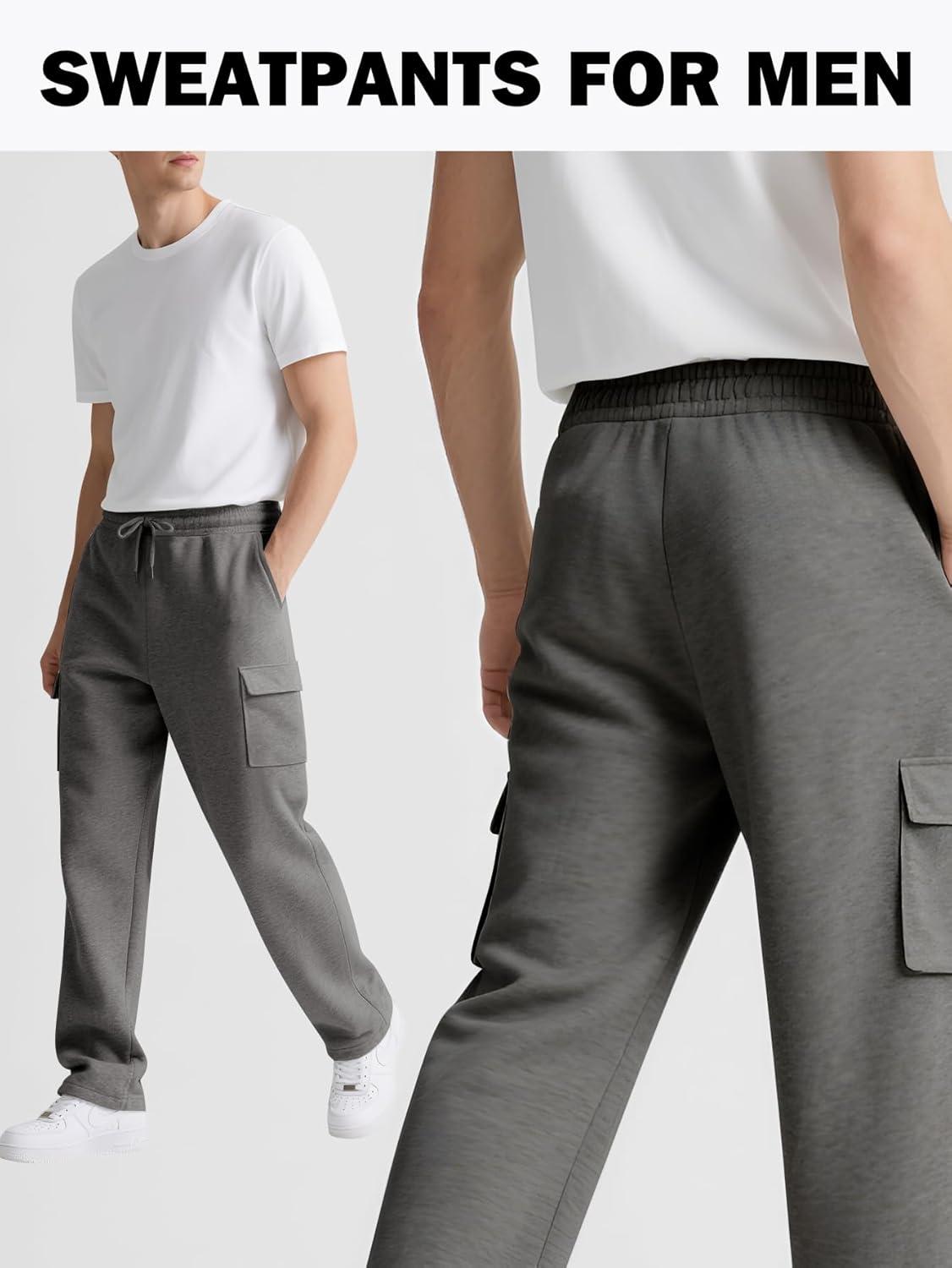 imageGihuo Cargo Sweatpants for Men Athletic Baggy Fleece Pants Open Bottom Wide Leg Drawstring Joggers with PocketsDarkgrey