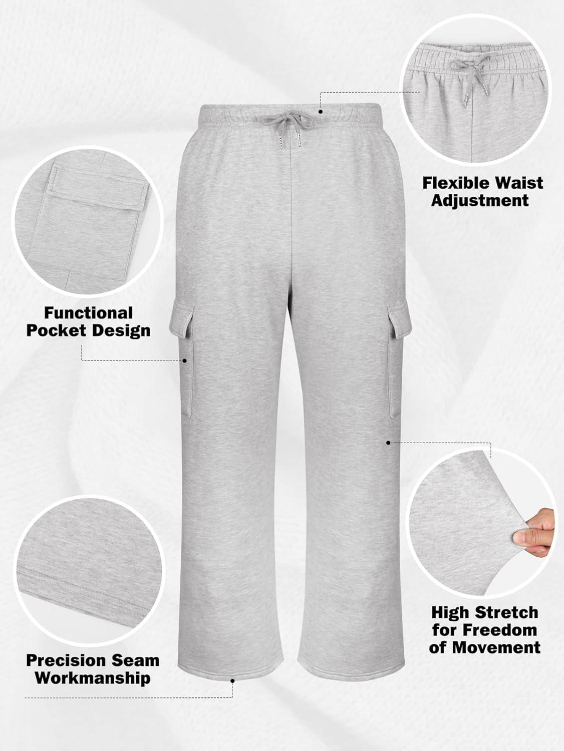 imageGihuo Cargo Sweatpants for Men Athletic Baggy Fleece Pants Open Bottom Wide Leg Drawstring Joggers with PocketsDarkgrey