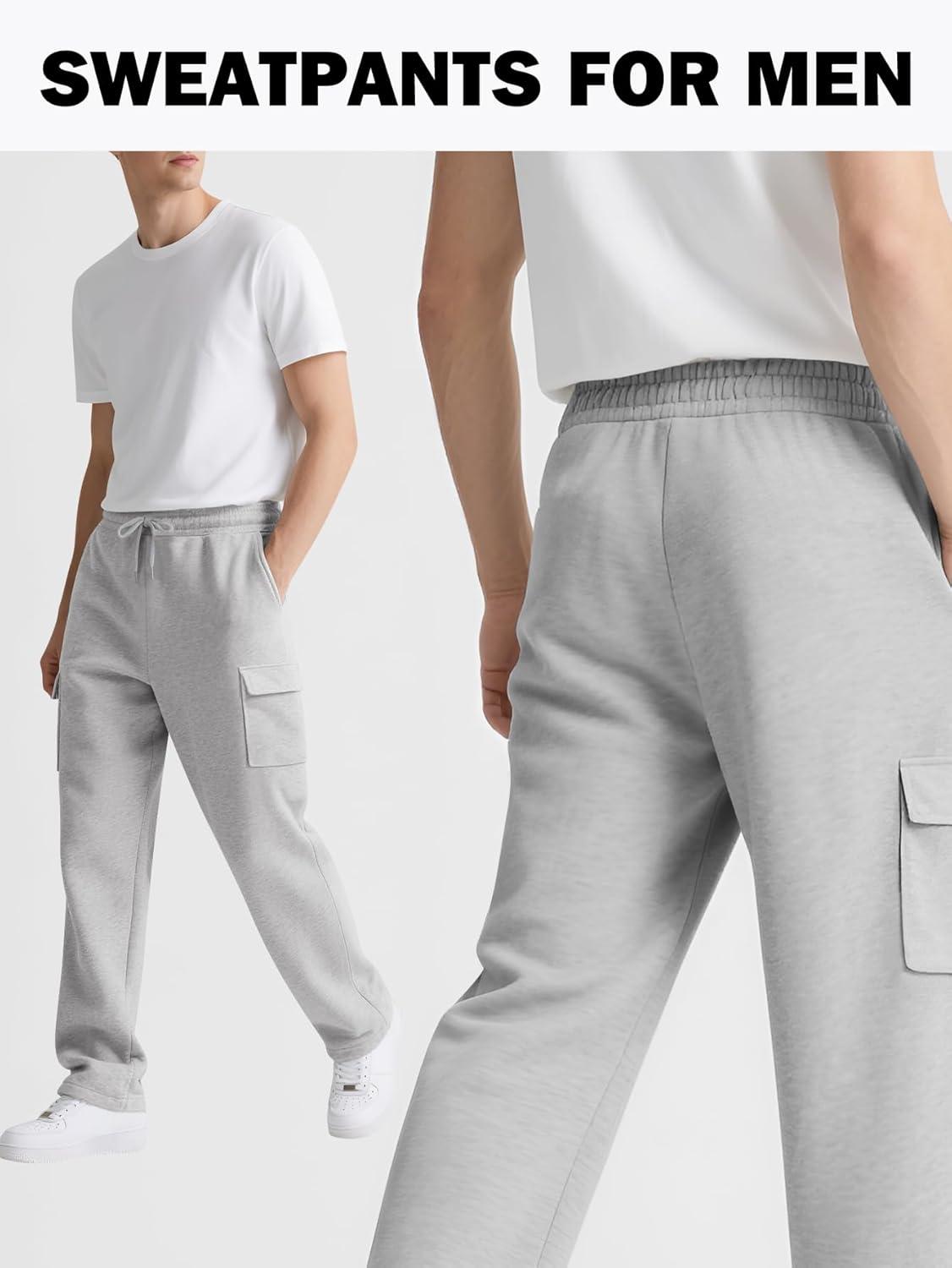 imageGihuo Cargo Sweatpants for Men Athletic Baggy Fleece Pants Open Bottom Wide Leg Drawstring Joggers with PocketsLightgrey