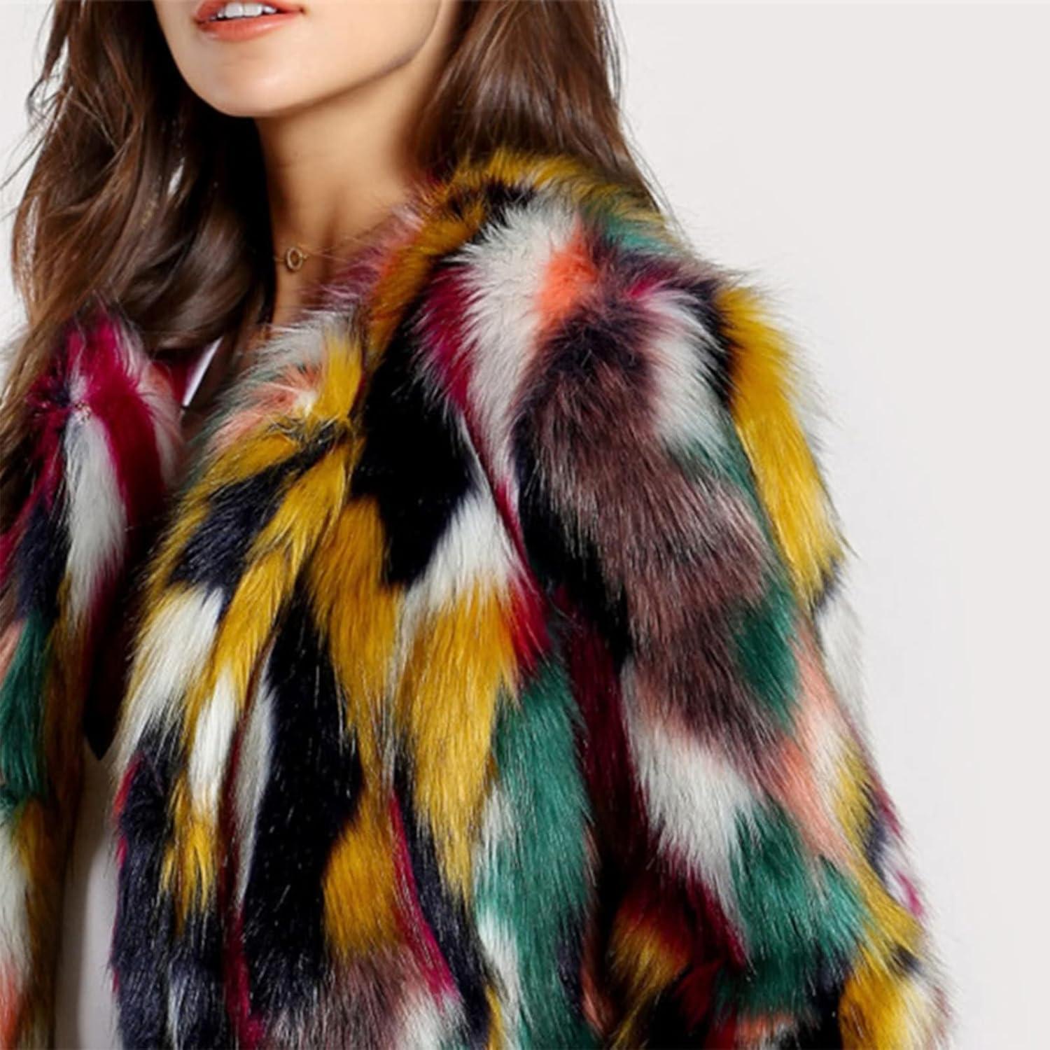 imageGihuo Faux Fur Coat Women Winter Fur Fluffy Jacket Multicolor Furry Coat JacketsMulticolor