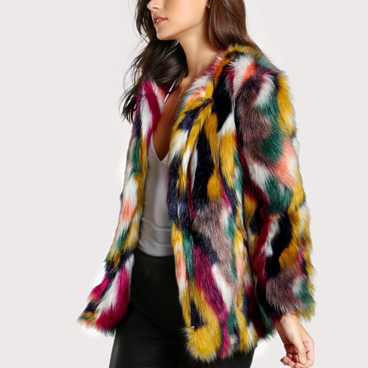 imageGihuo Faux Fur Coat Women Winter Fur Fluffy Jacket Multicolor Furry Coat JacketsMulticolor