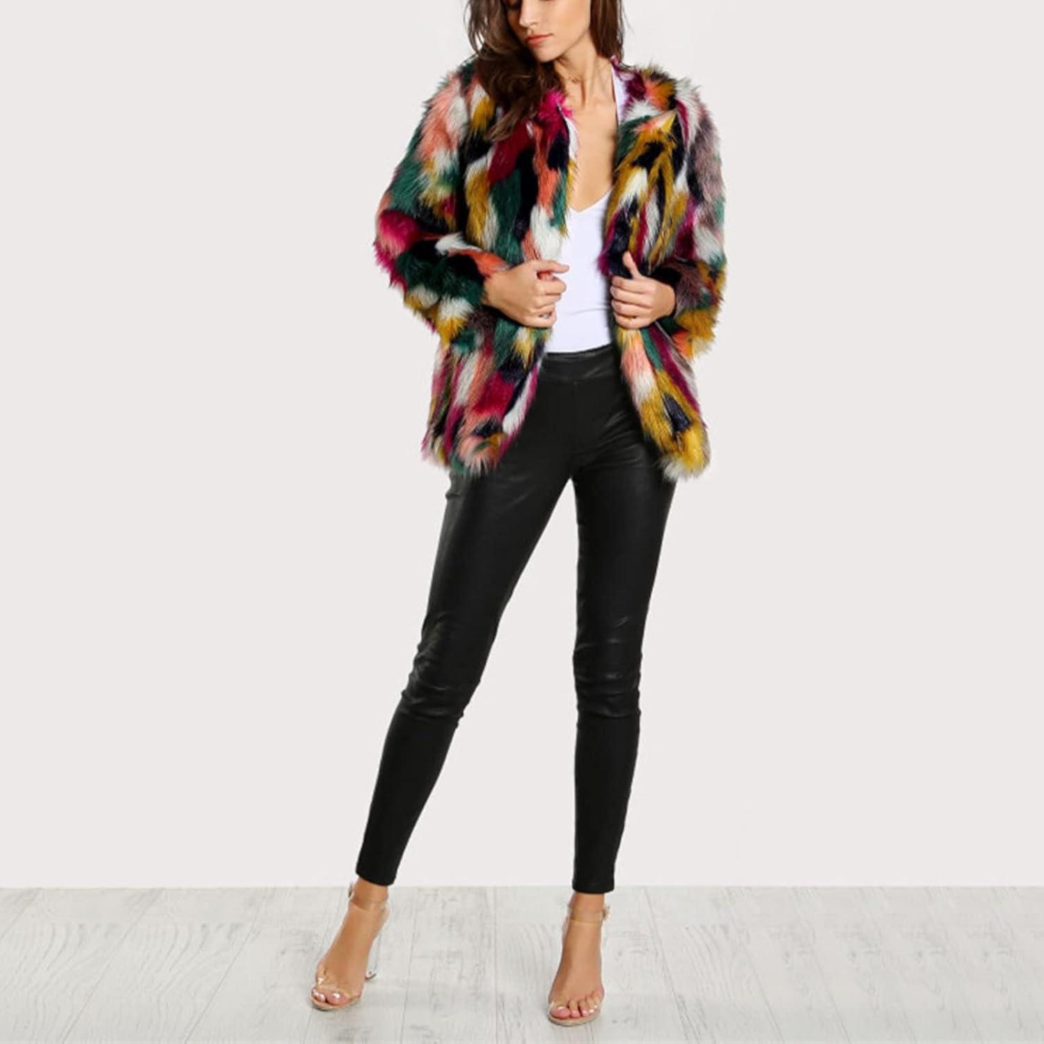 imageGihuo Faux Fur Coat Women Winter Fur Fluffy Jacket Multicolor Furry Coat JacketsMulticolor
