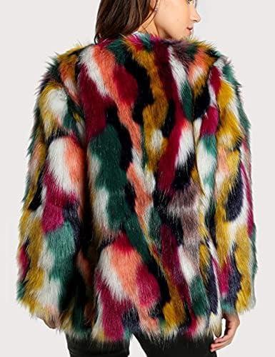 imageGihuo Faux Fur Coat Women Winter Fur Fluffy Jacket Multicolor Furry Coat JacketsMulticolor