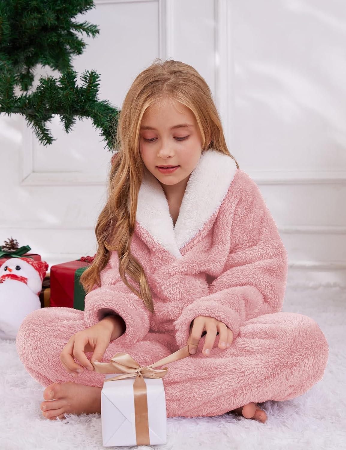 imageGihuo Girls Fleece Pants Sets Fuzzy 2 Piece Outfits Lapel Collar Pullover Sweatshirt Set Sweatsuit 514YLightpink