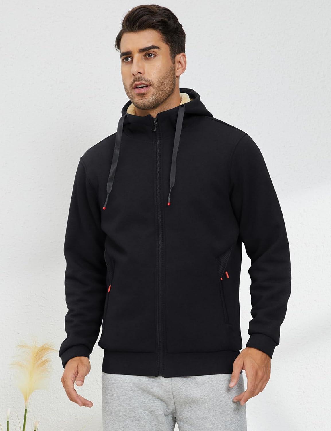 imageGihuo Mens Sherpa Hoodies Zip Up Fleece Lined Sweatshirt Hooded Winter Warm Jacket04 Black