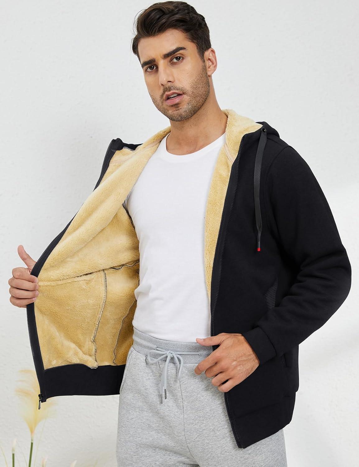 imageGihuo Mens Sherpa Hoodies Zip Up Fleece Lined Sweatshirt Hooded Winter Warm Jacket04 Black
