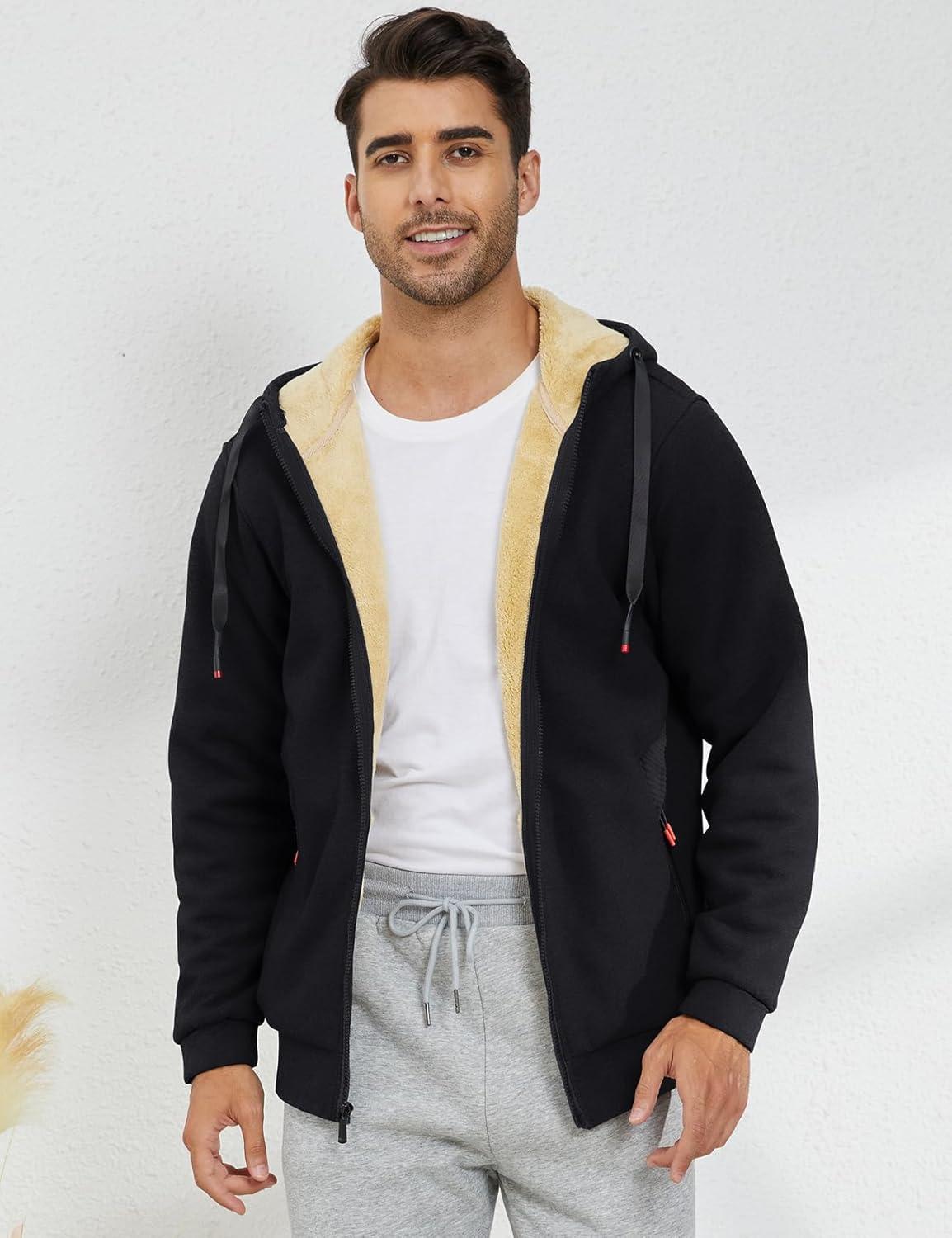 imageGihuo Mens Sherpa Hoodies Zip Up Fleece Lined Sweatshirt Hooded Winter Warm Jacket04 Black