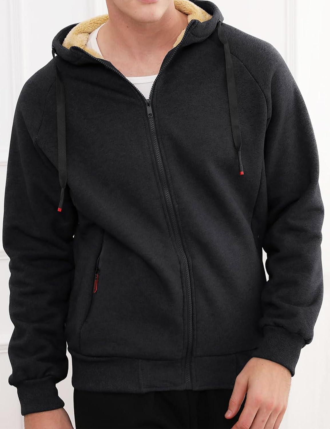 imageGihuo Mens Sherpa Hoodies Zip Up Fleece Lined Sweatshirt Hooded Winter Warm JacketBlack