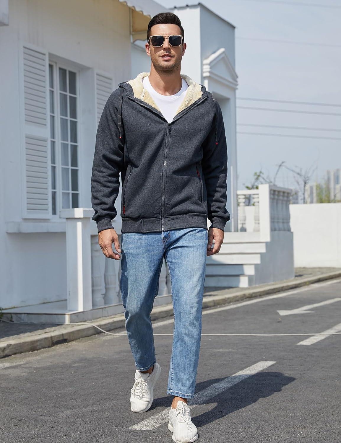 imageGihuo Mens Sherpa Hoodies Zip Up Fleece Lined Sweatshirt Hooded Winter Warm JacketDark Grey