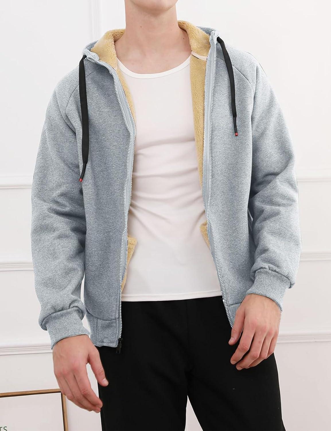 imageGihuo Mens Sherpa Hoodies Zip Up Fleece Lined Sweatshirt Hooded Winter Warm JacketLightgrey New