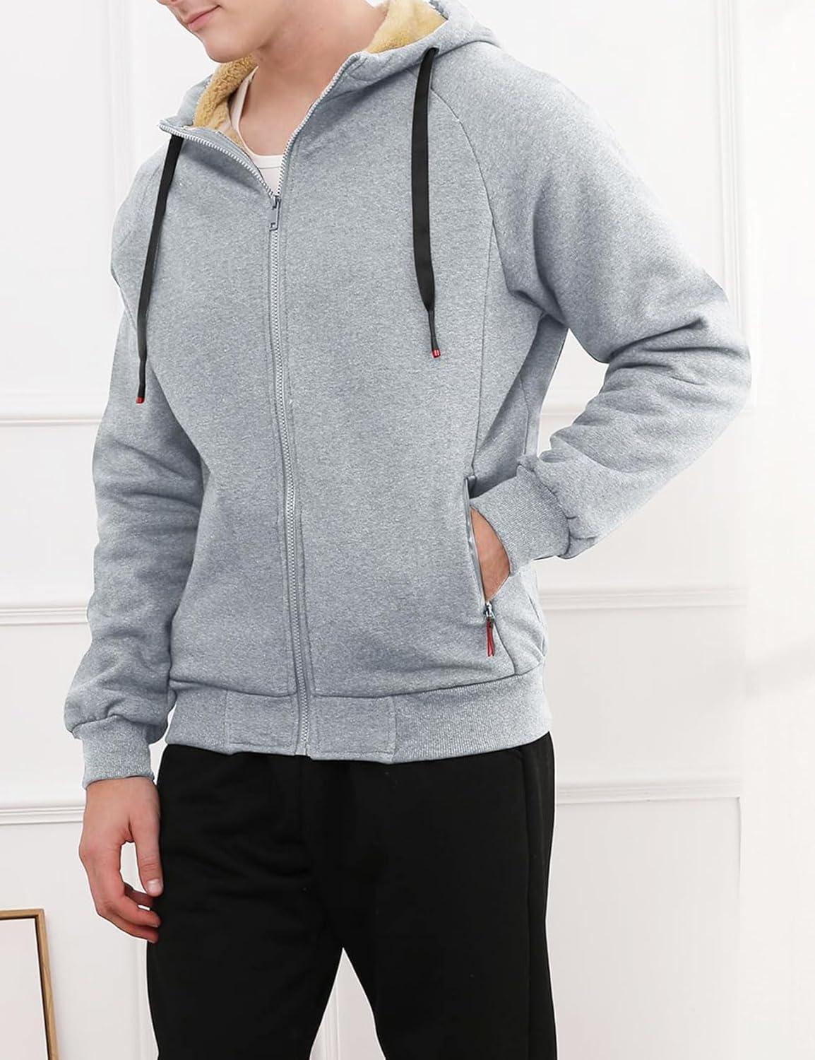 imageGihuo Mens Sherpa Hoodies Zip Up Fleece Lined Sweatshirt Hooded Winter Warm JacketLightgrey New