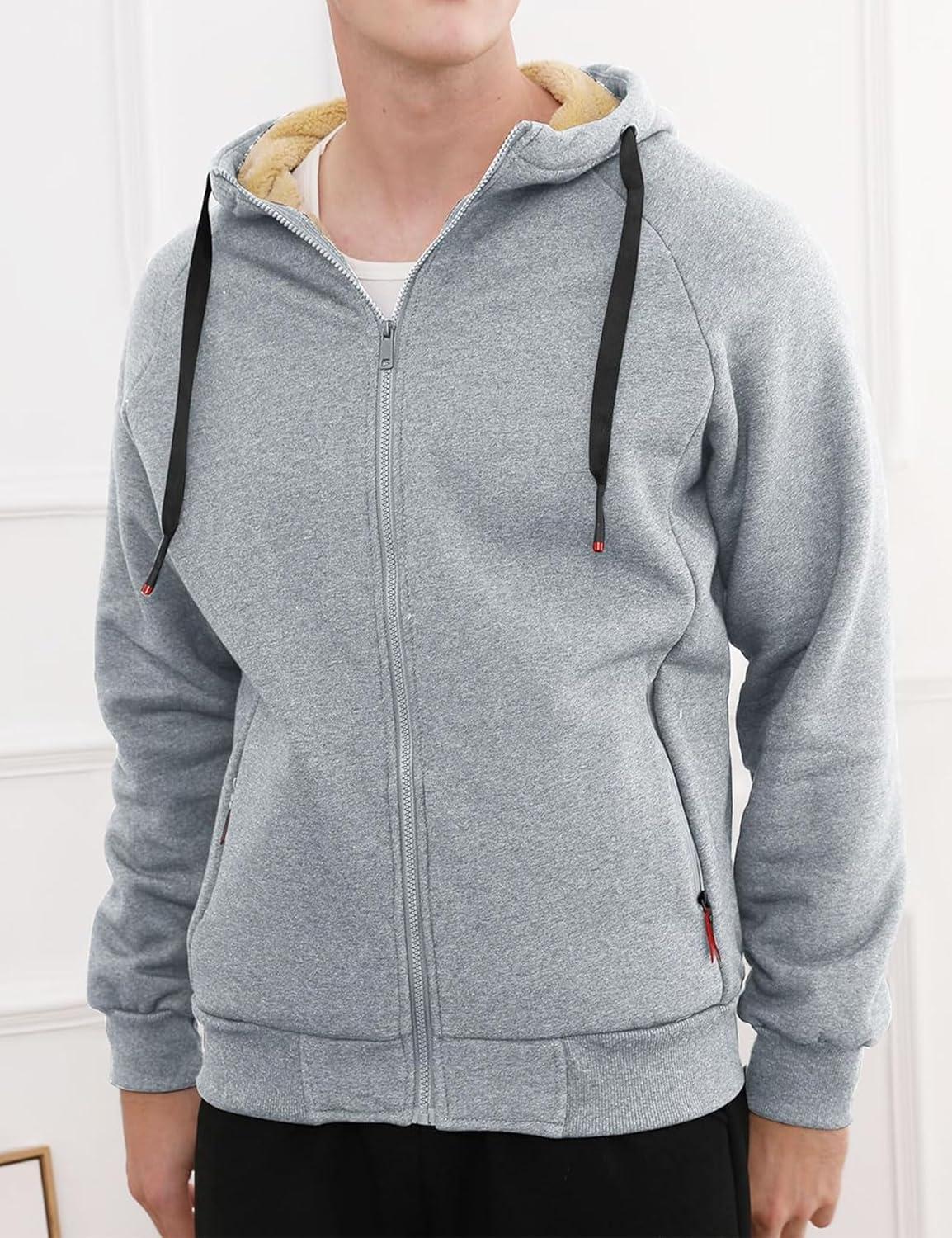 imageGihuo Mens Sherpa Hoodies Zip Up Fleece Lined Sweatshirt Hooded Winter Warm JacketLightgrey New