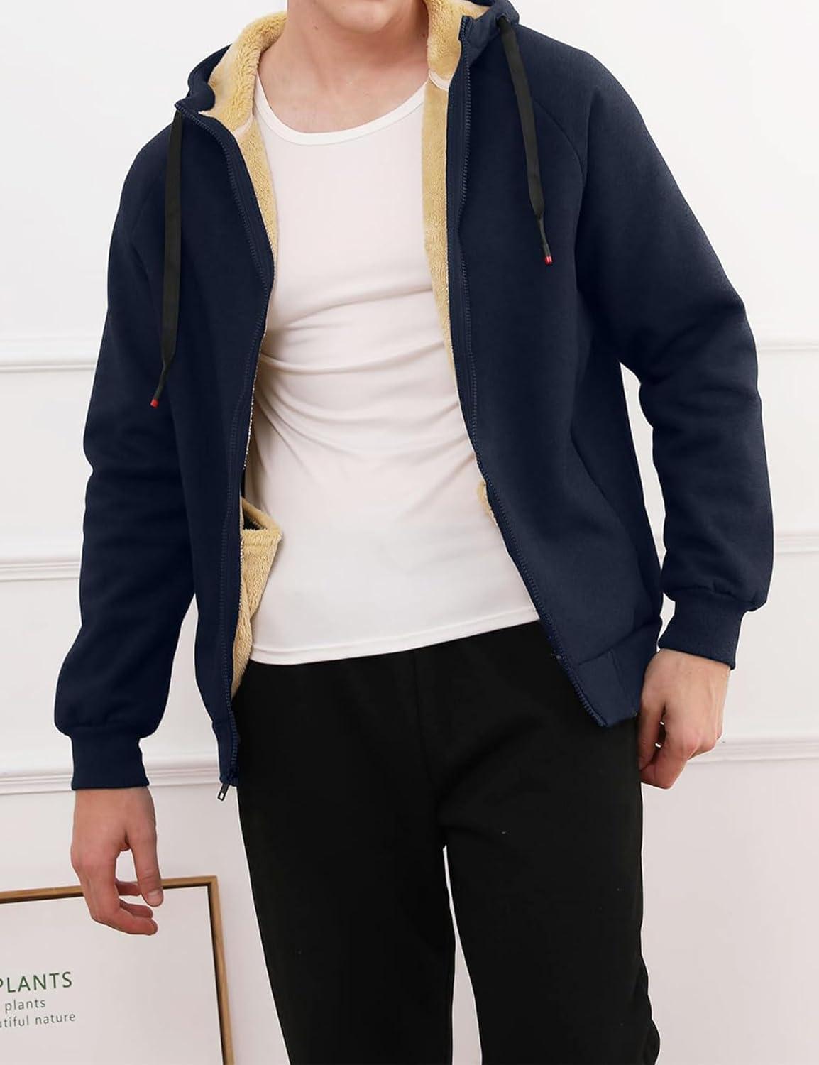 imageGihuo Mens Sherpa Hoodies Zip Up Fleece Lined Sweatshirt Hooded Winter Warm JacketNavy New