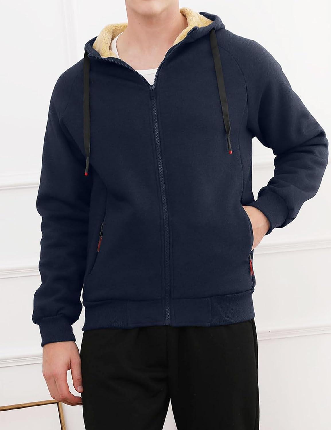 imageGihuo Mens Sherpa Hoodies Zip Up Fleece Lined Sweatshirt Hooded Winter Warm JacketNavy New