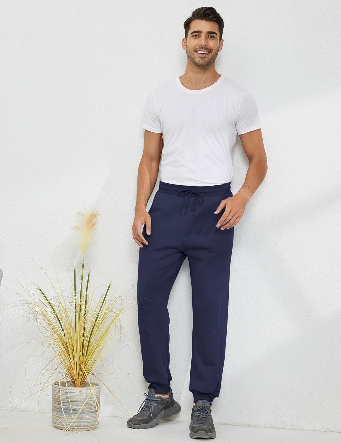 imageGihuo Mens Winter Fleece Pants Sherpa Lined Sweatpants Active Running Jogger Pants02 Navyribbed Cuffs