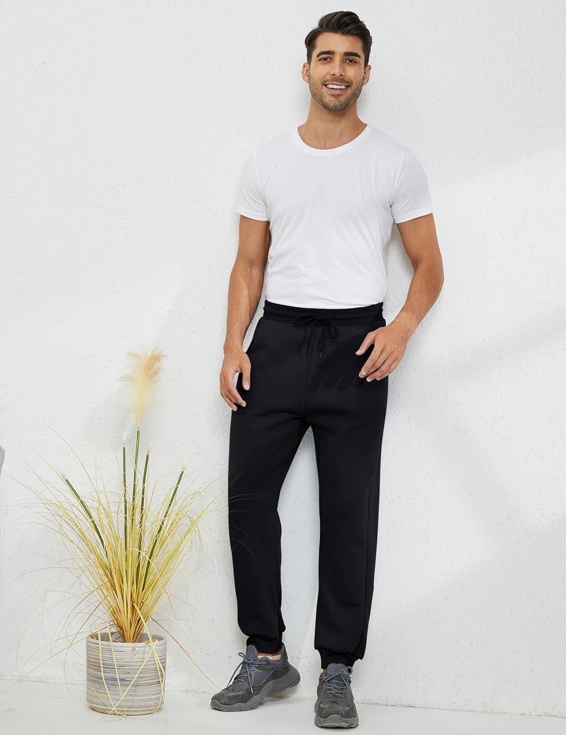 imageGihuo Mens Winter Fleece Pants Sherpa Lined Sweatpants Active Running Jogger Pants1 Black Ribbed Cuff
