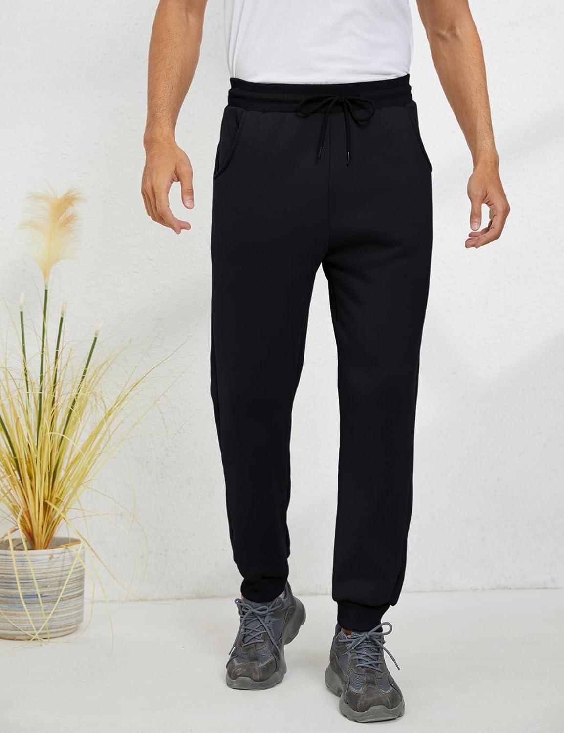 imageGihuo Mens Winter Fleece Pants Sherpa Lined Sweatpants Active Running Jogger Pants1 Black Ribbed Cuff