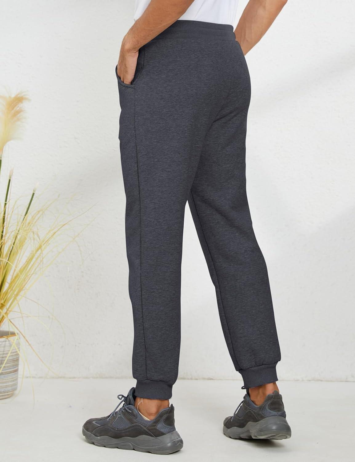 imageGihuo Mens Winter Fleece Pants Sherpa Lined Sweatpants Active Running Jogger Pants1 Dark Grey Ribbed Cuff