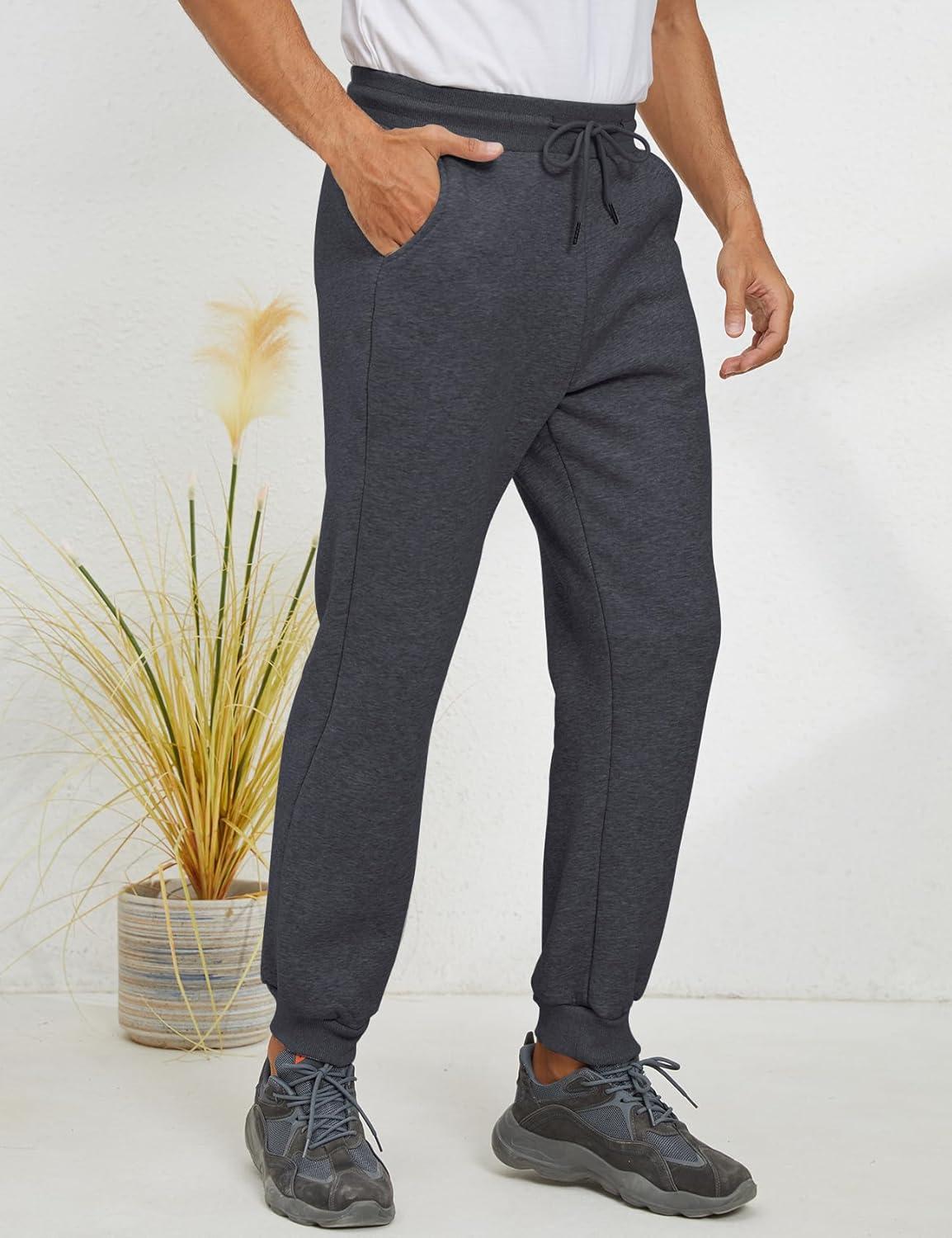 imageGihuo Mens Winter Fleece Pants Sherpa Lined Sweatpants Active Running Jogger Pants1 Dark Grey Ribbed Cuff