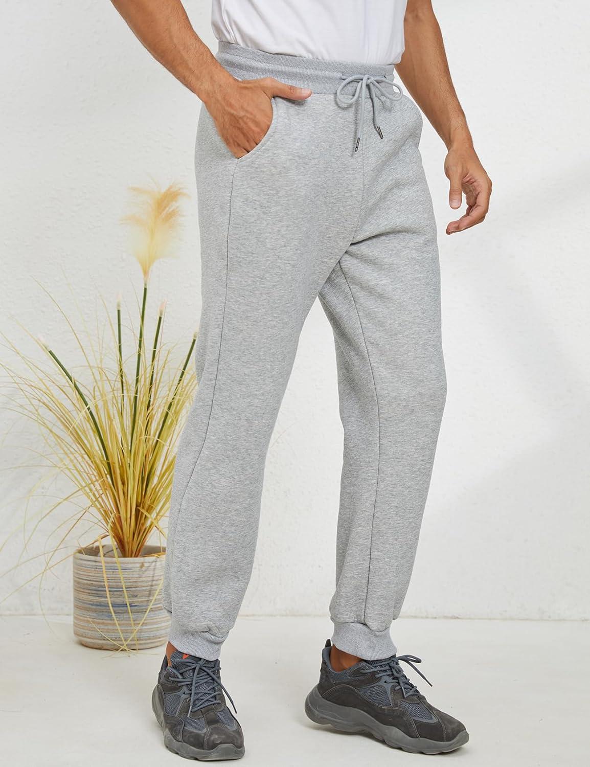 imageGihuo Mens Winter Fleece Pants Sherpa Lined Sweatpants Active Running Jogger Pants1 Light Grey Ribbed Cuff