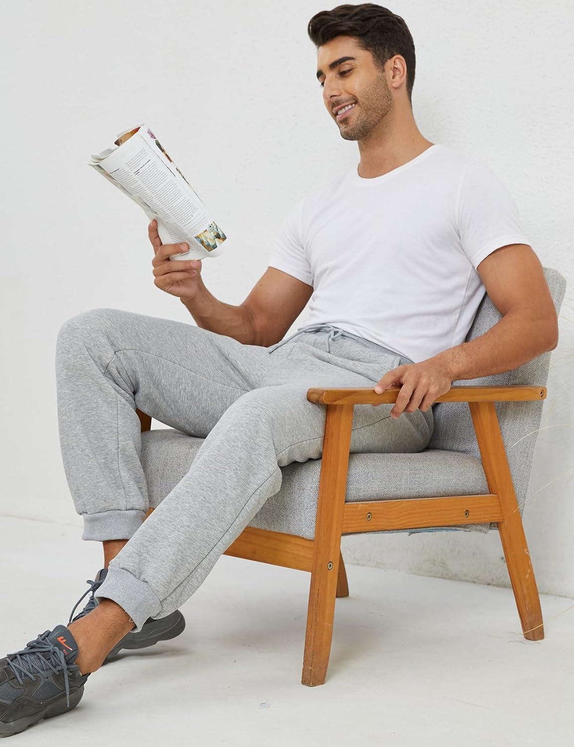 imageGihuo Mens Winter Fleece Pants Sherpa Lined Sweatpants Active Running Jogger Pants1 Light Grey Ribbed Cuff
