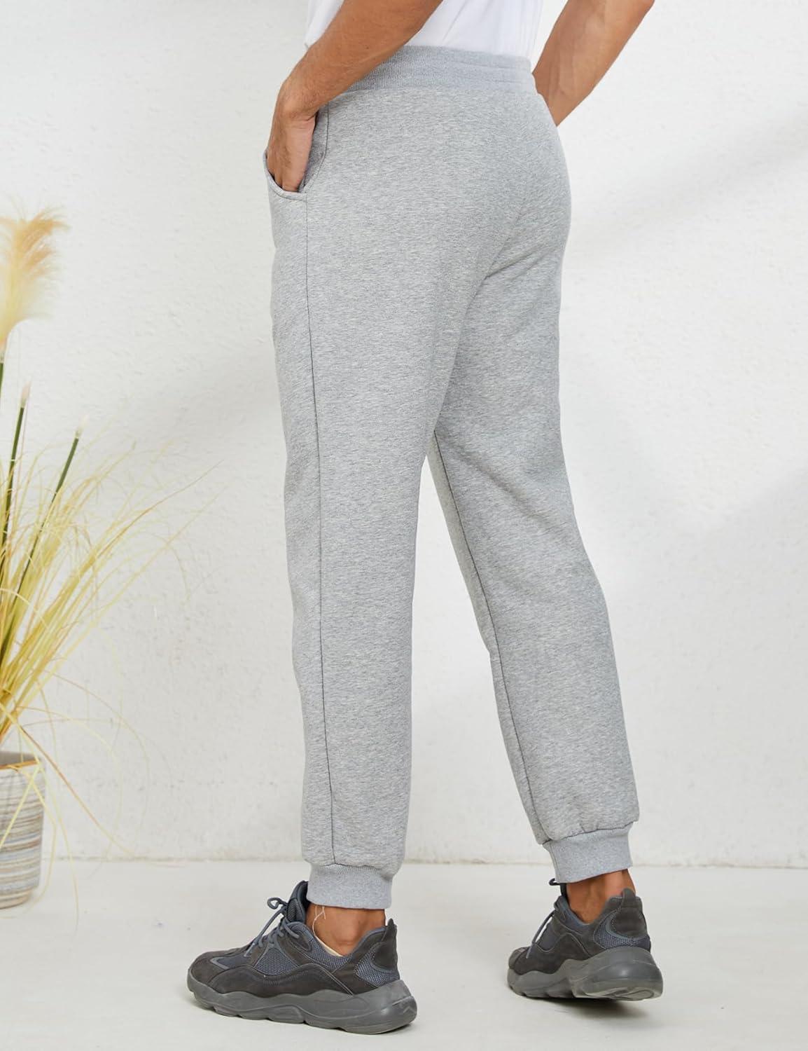 imageGihuo Mens Winter Fleece Pants Sherpa Lined Sweatpants Active Running Jogger Pants1 Light Grey Ribbed Cuff