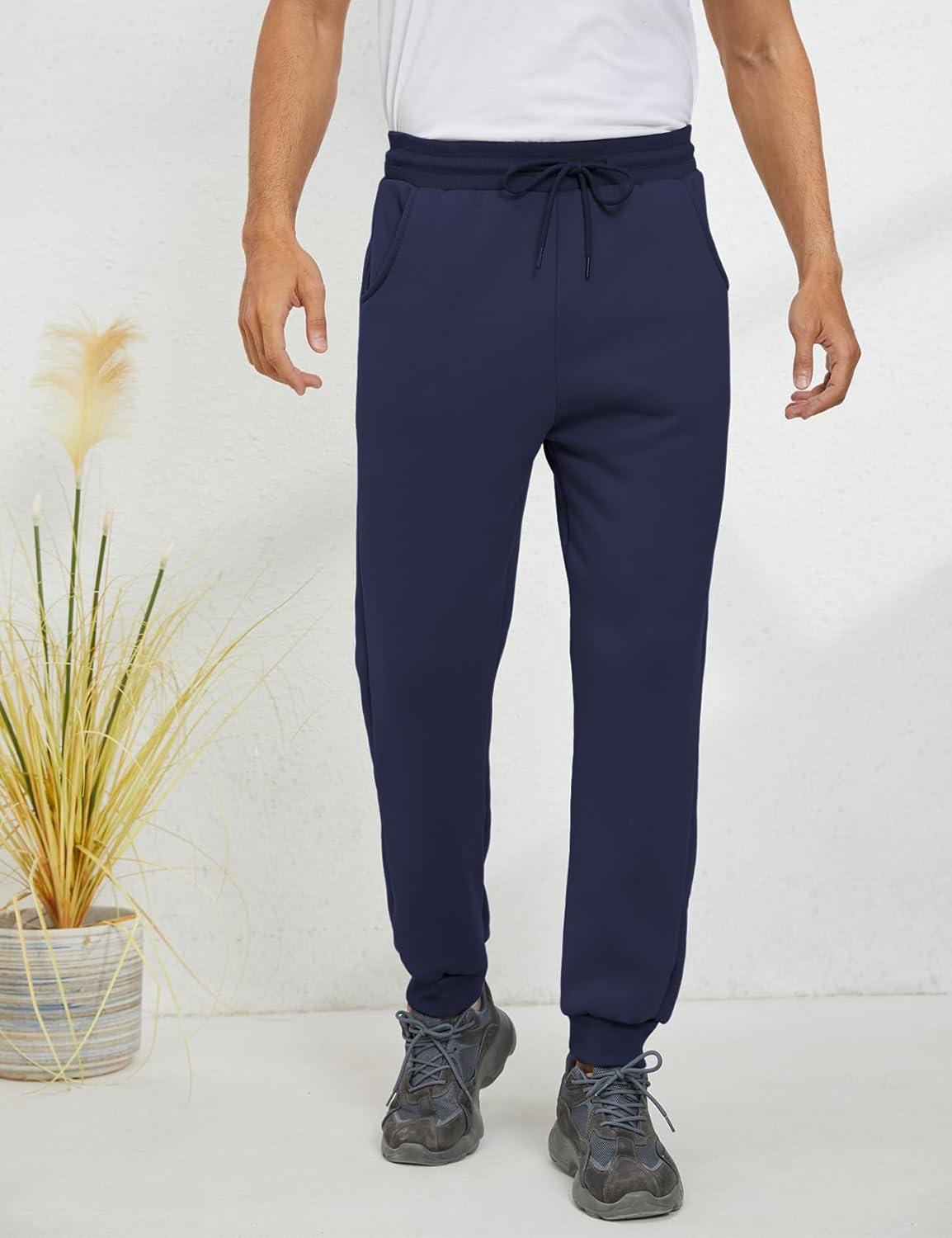 imageGihuo Mens Winter Fleece Pants Sherpa Lined Sweatpants Active Running Jogger Pants1 Royalblue Ribbed Cuff