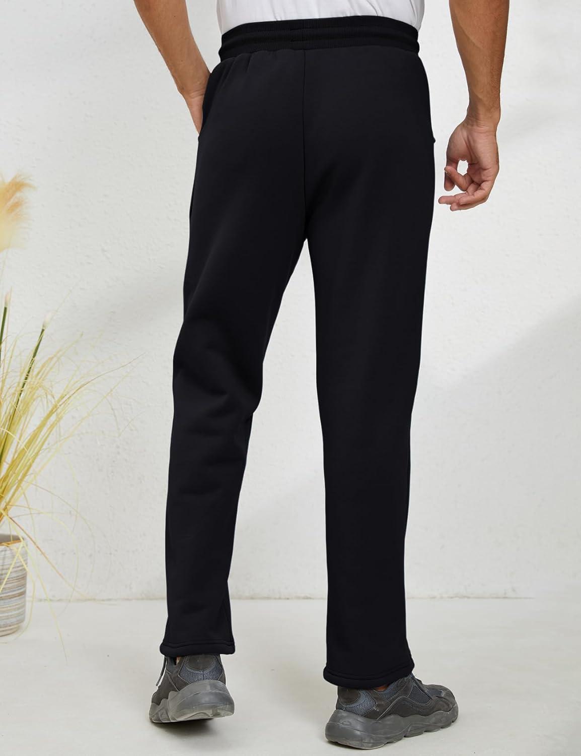 imageGihuo Mens Winter Fleece Pants Sherpa Lined Sweatpants Active Running Jogger Pants2 Black Straight Cuff
