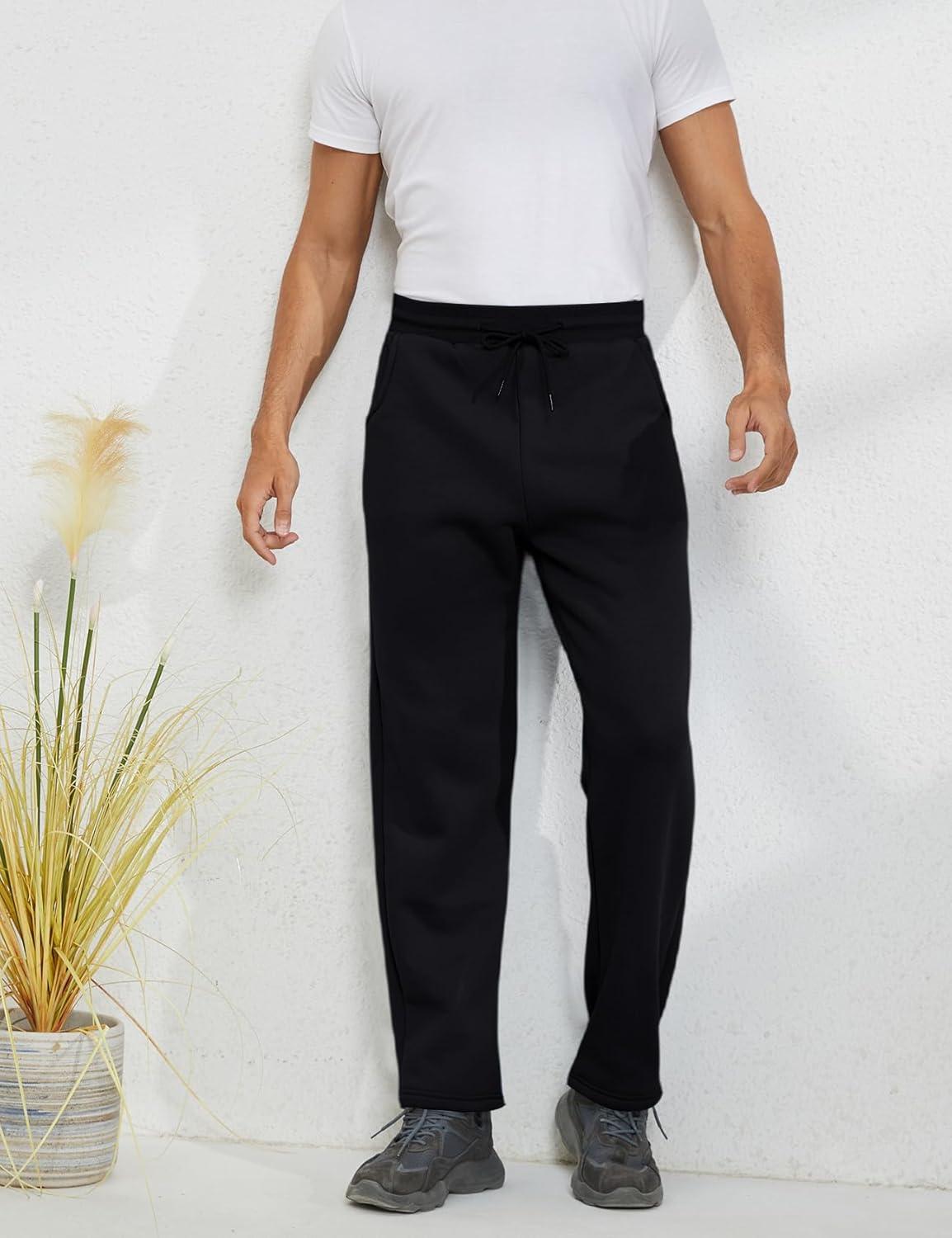 imageGihuo Mens Winter Fleece Pants Sherpa Lined Sweatpants Active Running Jogger Pants2 Black Straight Cuff