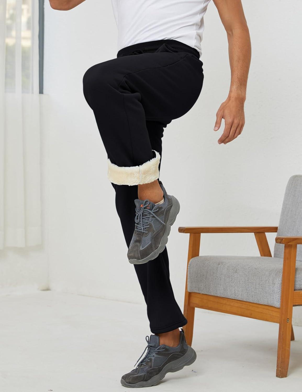 imageGihuo Mens Winter Fleece Pants Sherpa Lined Sweatpants Active Running Jogger Pants2 Black Straight Cuff