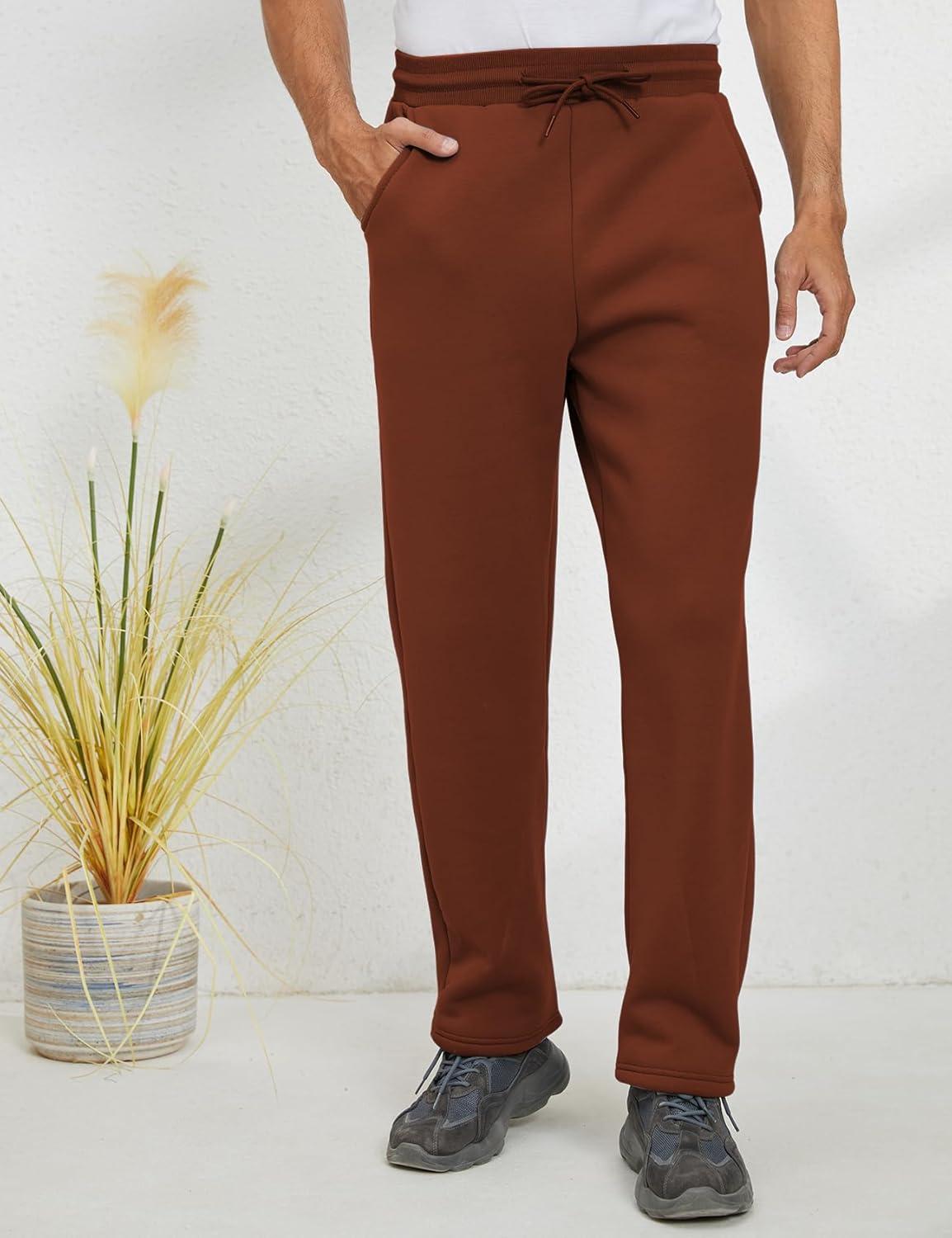 imageGihuo Mens Winter Fleece Pants Sherpa Lined Sweatpants Active Running Jogger Pants2 Brown Straight Cuff