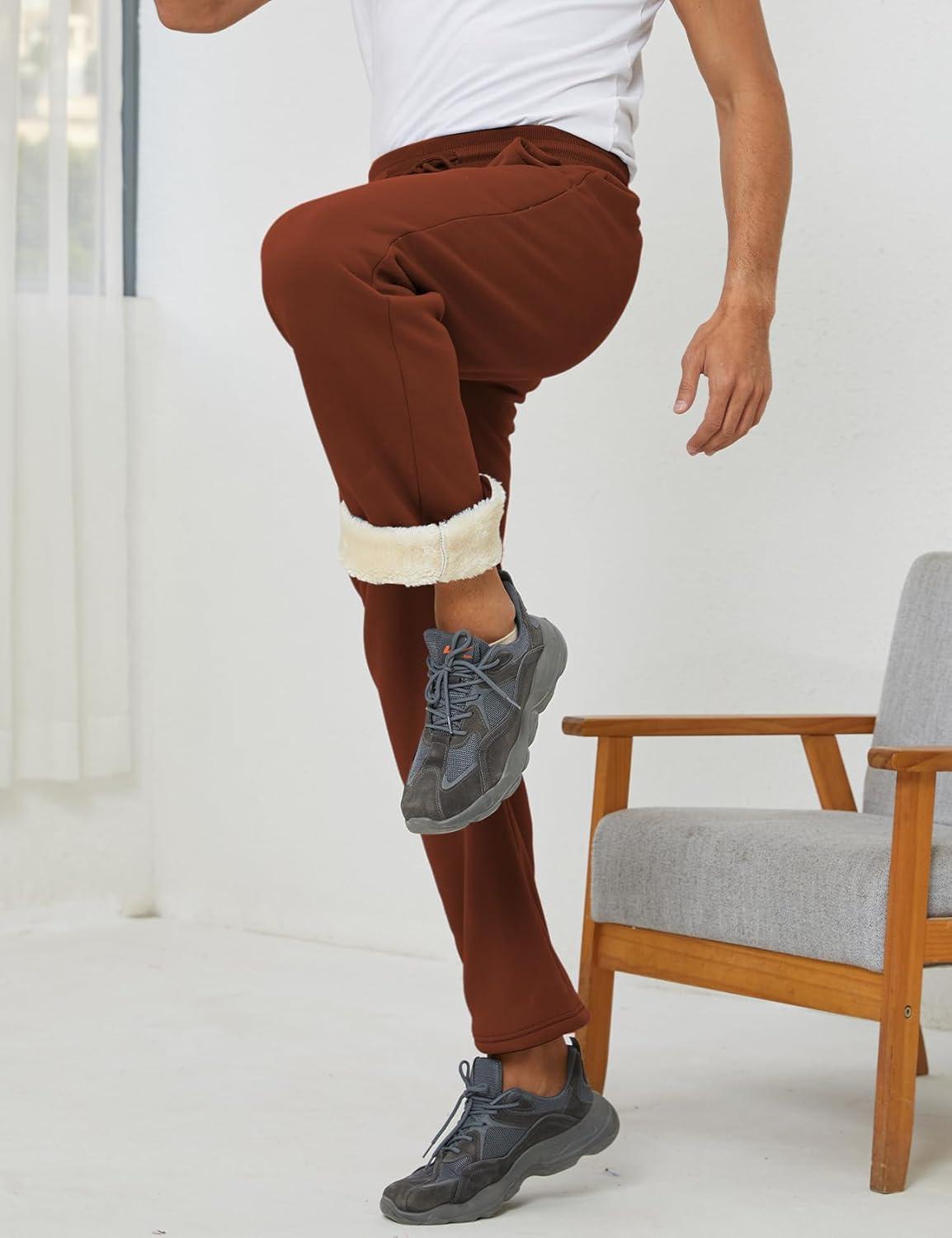 imageGihuo Mens Winter Fleece Pants Sherpa Lined Sweatpants Active Running Jogger Pants2 Brown Straight Cuff