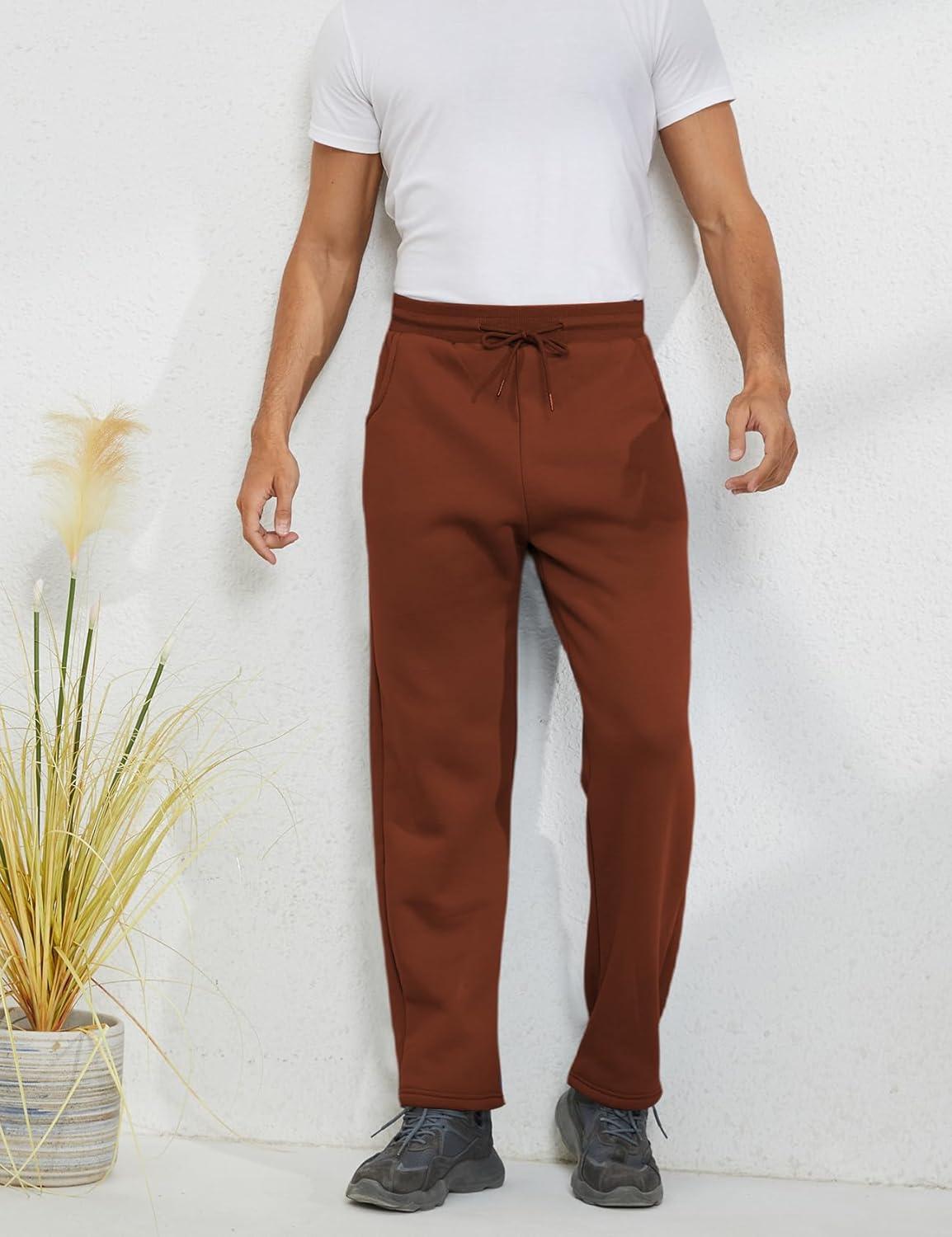 imageGihuo Mens Winter Fleece Pants Sherpa Lined Sweatpants Active Running Jogger Pants2 Brown Straight Cuff
